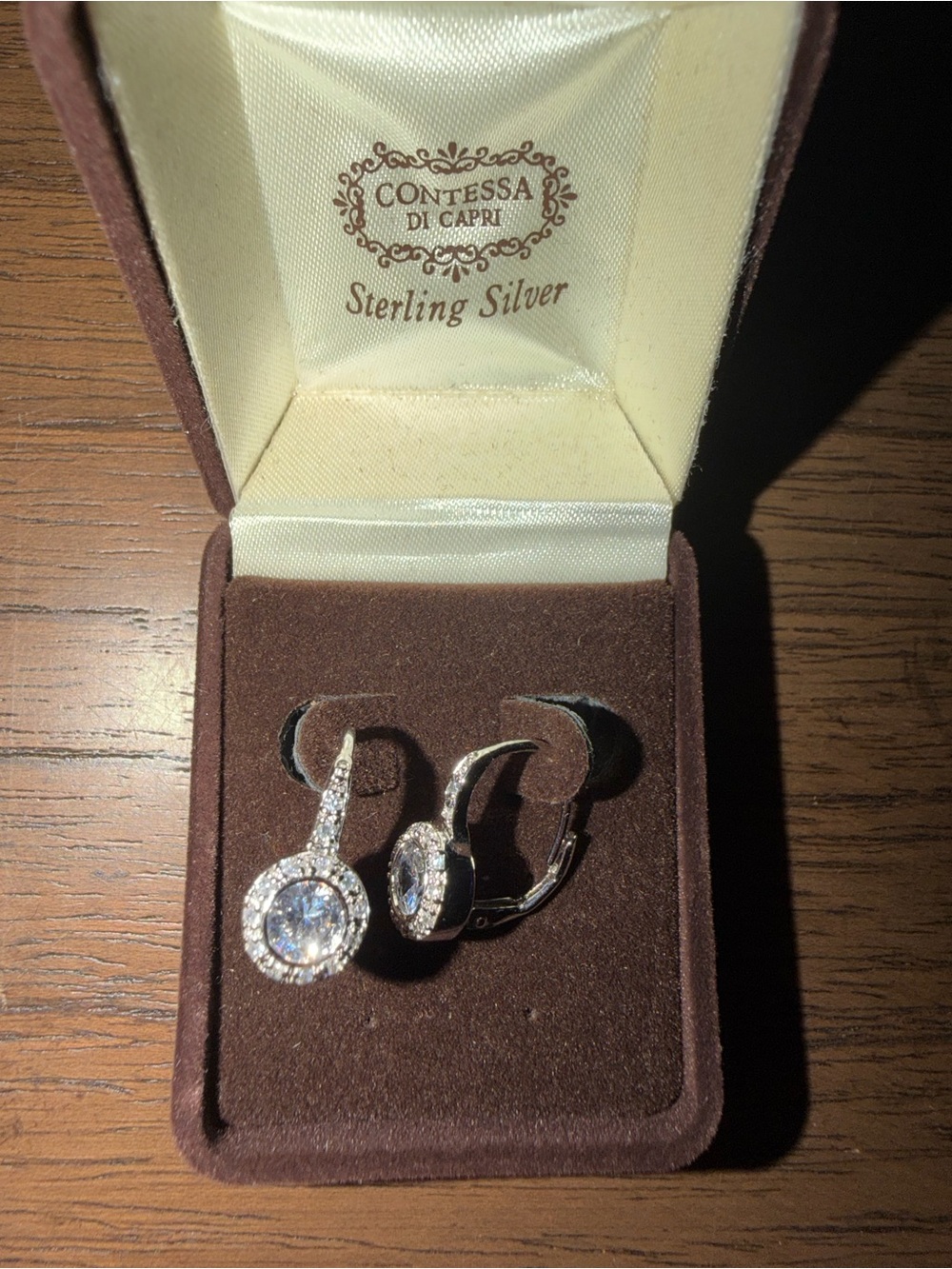 Contessa di Capri Sterling Silver White Halo Drop Earrings